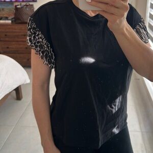Black Top with Animal Print Sleeves